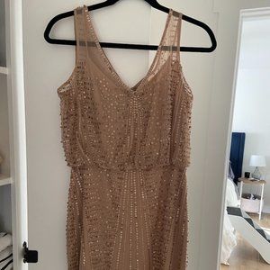 Adrianna Papell Art Deco Beaded Dress in Taupe